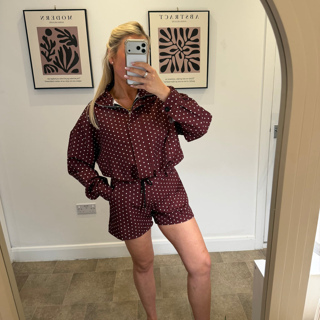Chocolate Polkadot shorts and bomber set