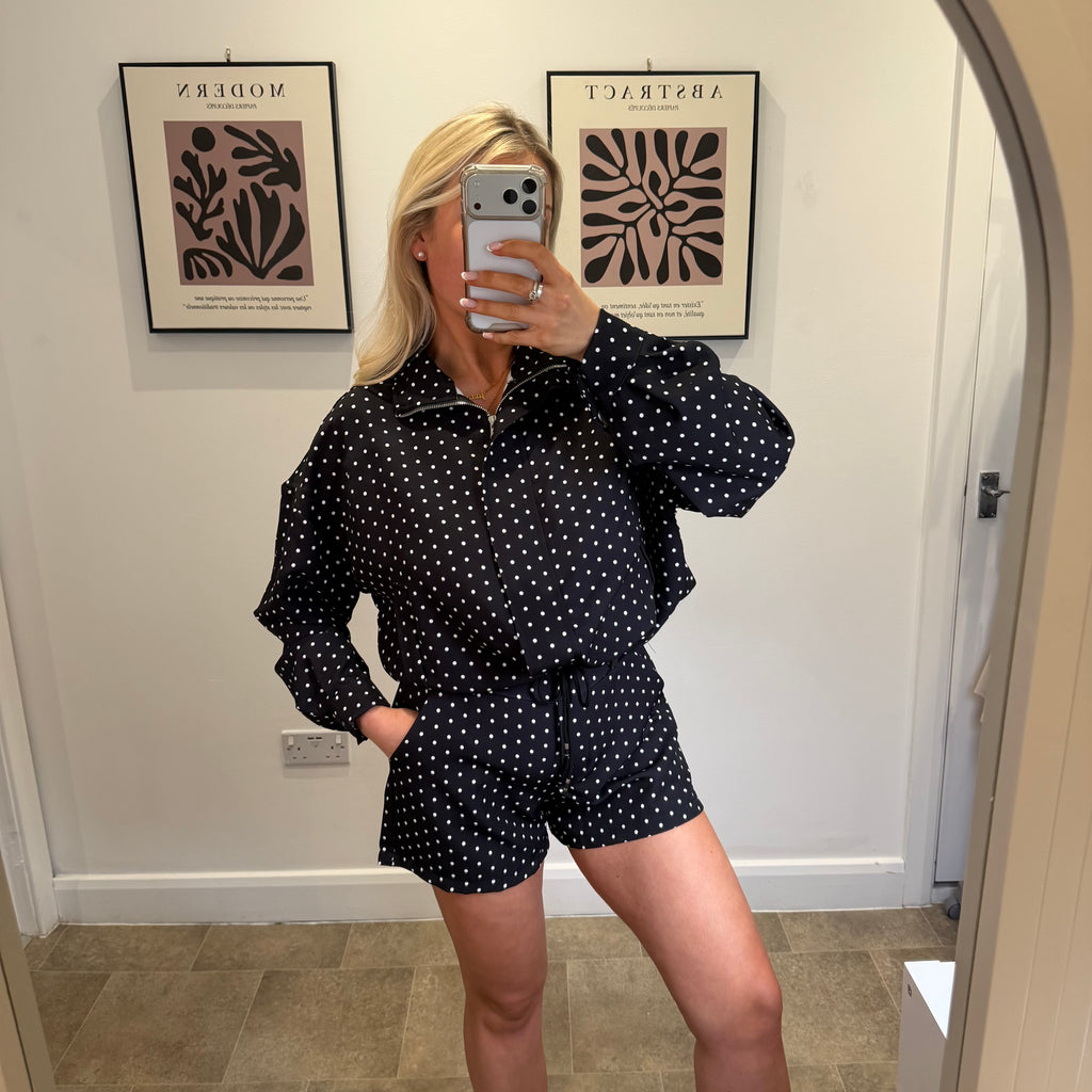 Black Polkadot shorts and bomber set
