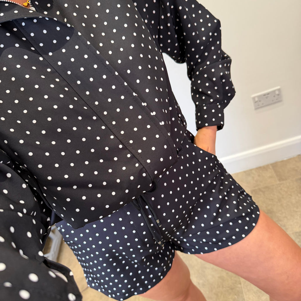 Black Polkadot shorts and bomber set