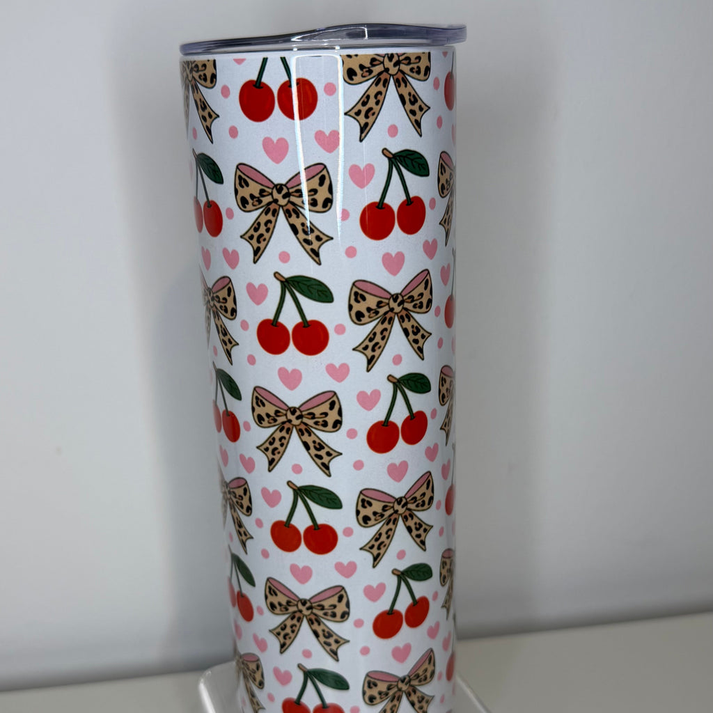 Leopard print bow / cherry 20oz tumbler