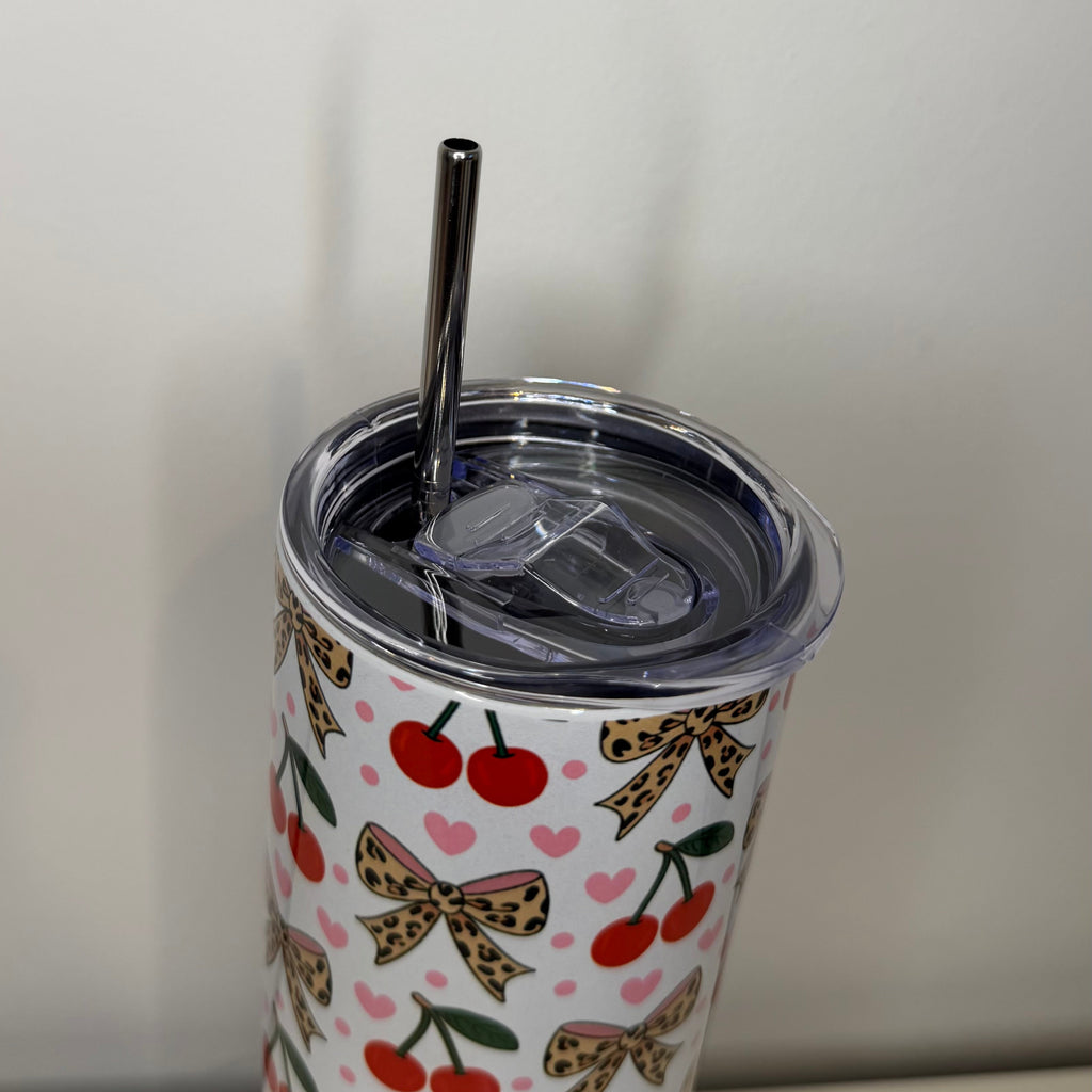 Leopard print bow / cherry 20oz tumbler