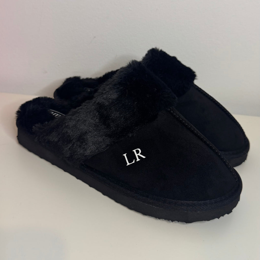 Luxury black initial slipper