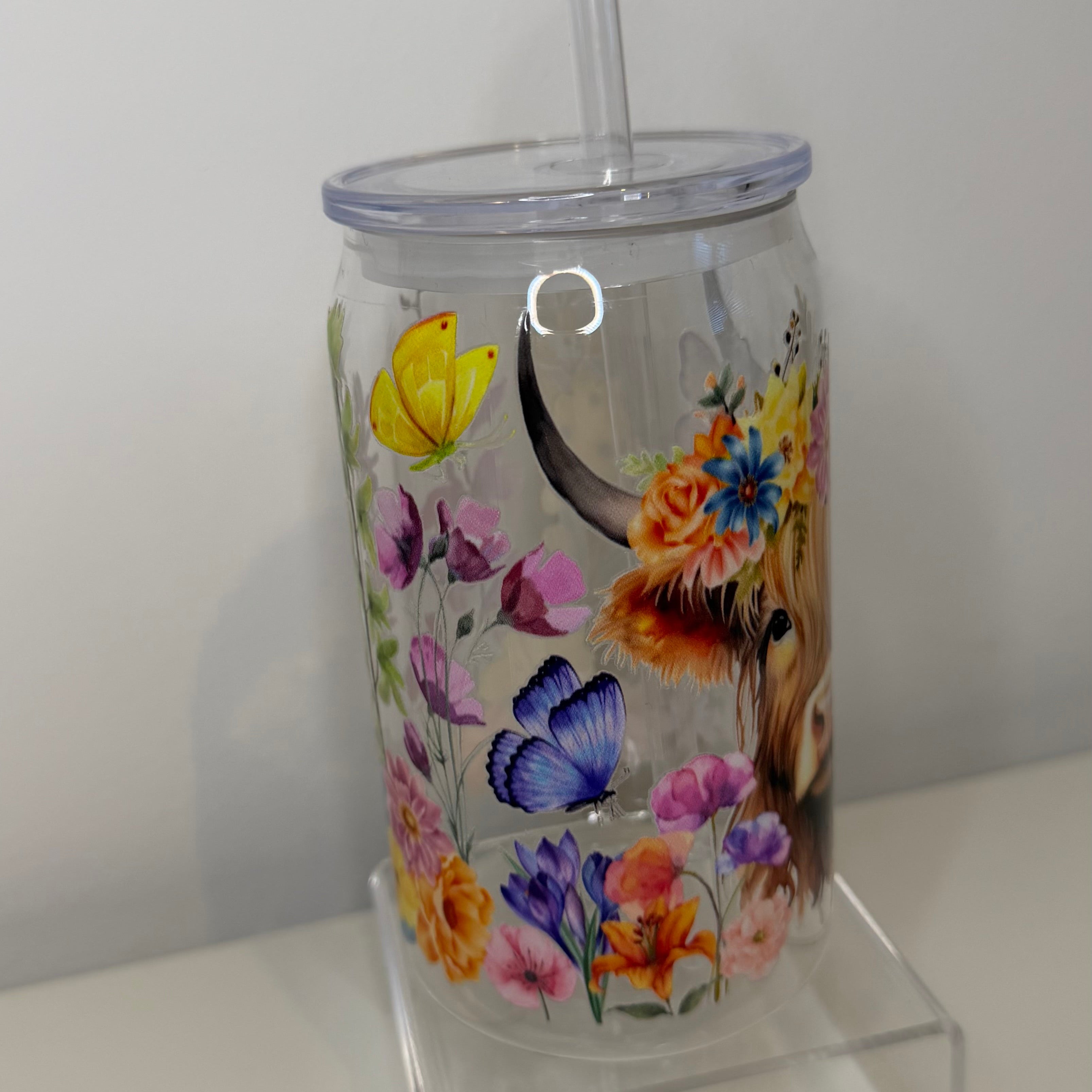 Highland cow glass can