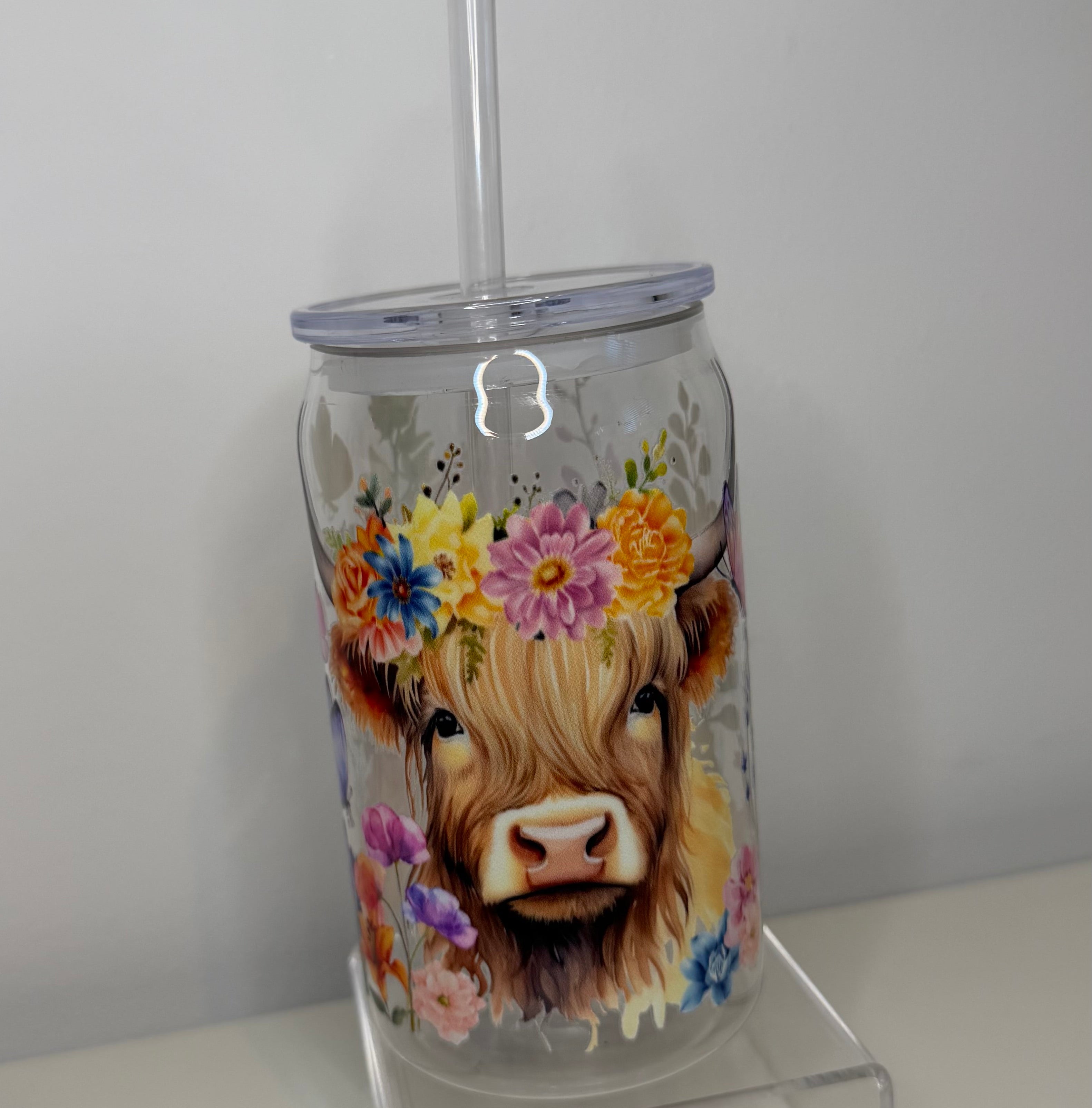 Highland cow glass can