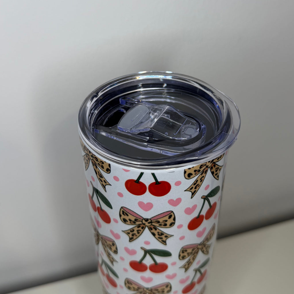 Leopard print bow / cherry 20oz tumbler