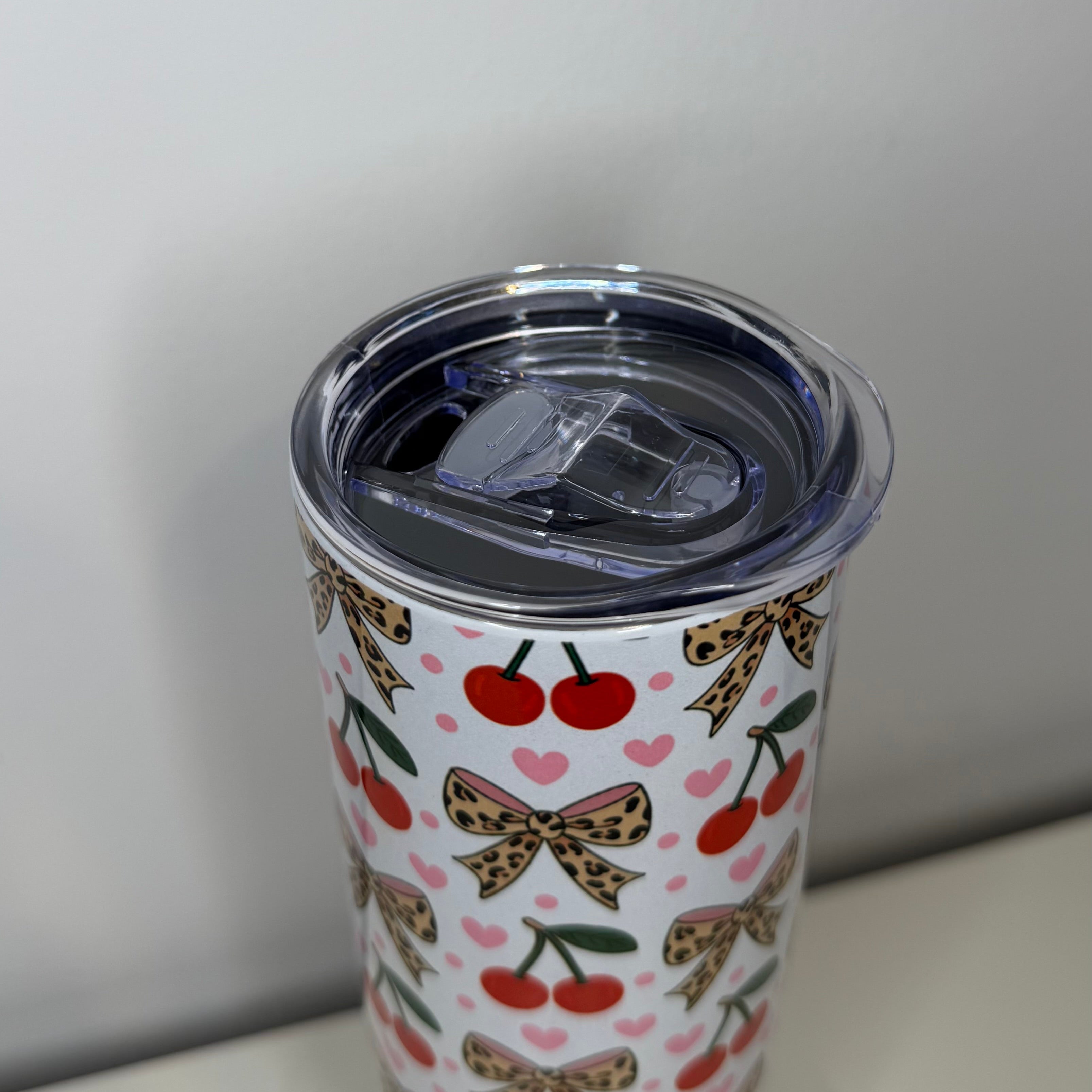 Leopard print bow / cherry 20oz tumbler