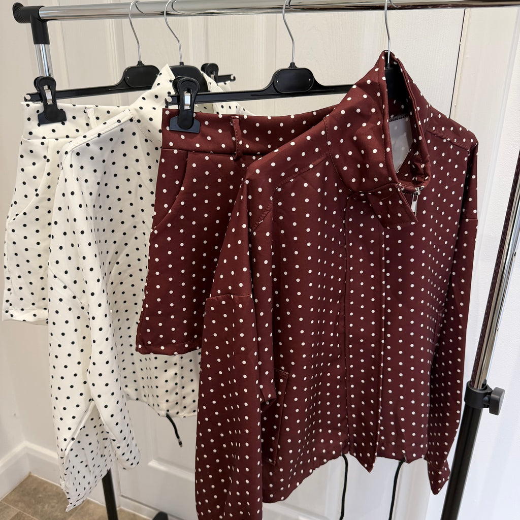 Chocolate Polkadot shorts and bomber set