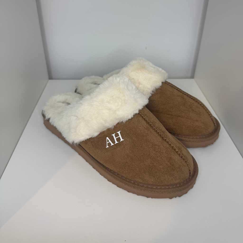 Luxury brown initial slipper