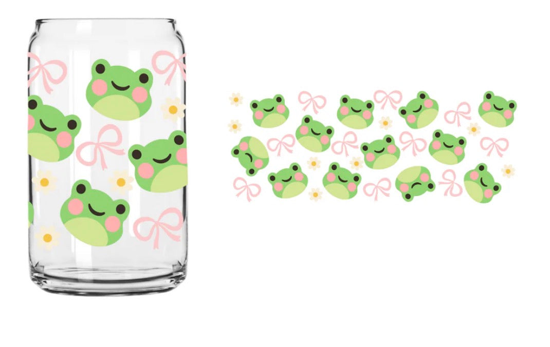 Frogs & bows glass can